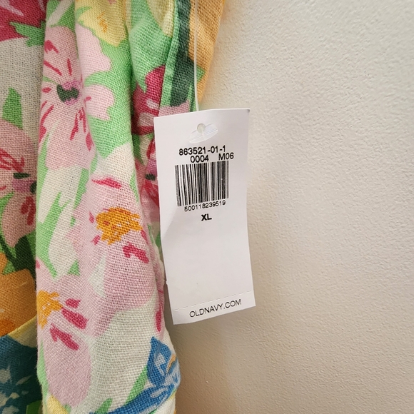 Floral Linen Blend Women's Mini‎ Dress Old Navy Fit & Flare XL Smocked Spaghetti - Picture 5 of 8
